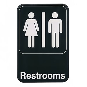 080-SGN603 RESTROOMS Sign w/ Symbol, 6" x 9", Black