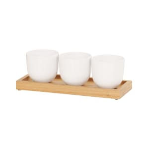 151-2320421 Rectangular 3 Compartment Condiment Jar Display - White/Oak