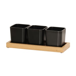 151-2320721 Rectangular 3 Compartment Condiment Jar Display - Black/Oak