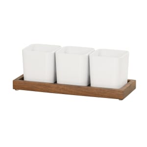 151-2320678 Rectangular 3 Compartment Condiment Jar Display - White/Walnut