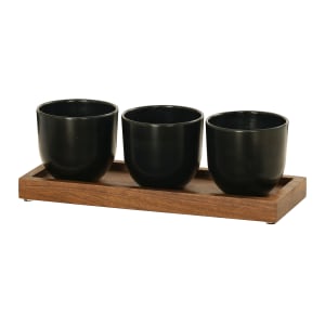 151-2320578 Rectangular 3 Compartment Condiment Jar Display - Black/Walnut