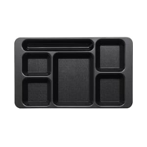144-1596CW110 Plastic Rectangular Tray w/ (6) Compartments, 9" x 15", Black