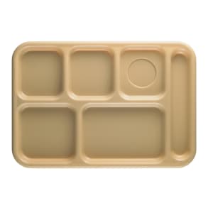 144-10146CW133 Plastic Rectangular Tray w/ (6) Compartments, 10" x 14 1/2", Beige