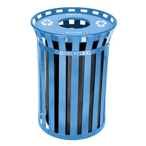 874-47938BLU 38 Gallon Outdoor Trash Receptacle - Metal, Blue
