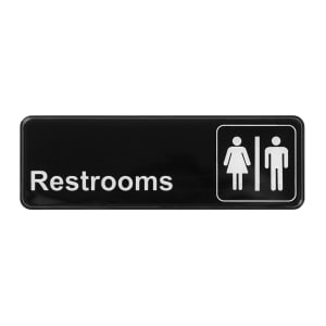 080-SGN313 Restrooms Sign w/ Symbol - 3" x 9", Black