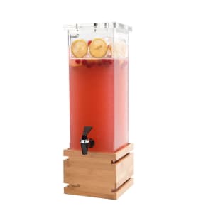209-LD112 2 gal Beverage Dispenser w/ Ice Basket - Plastic Container, Bamboo Base