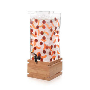 209-LD131 4 gal Beverage Dispenser w/ Ice Basket - Plastic Container, Bamboo Base