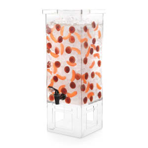 209-LD128 4 gal Beverage Dispenser w/ Ice Basket - Plastic Container, Clear Base