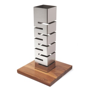 209-SM159 Tower Riser with Walnut Base - 13 3/4x22 1/2" Stainless