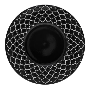 634-109975 11 3/4" Round Porcelain Plate - Black w/ White Embossed Pattern
