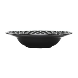 634-109976 26 2/5 oz Round Porcelain Soup Bowl - Black w/ White Embossed Pattern