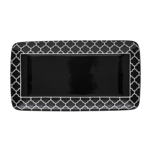 634-109978 11 7/8” x 6 1/2” Rectangular Platter - Porcelain, Black w/ White Embossed Pattern