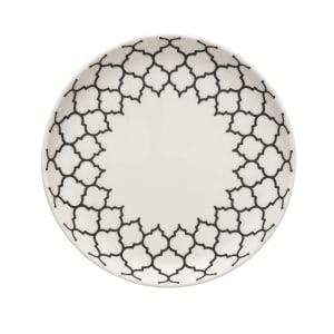 634-109987 6 1/2" Round Porcelain Plate - White w/ Black Embossed Pattern
