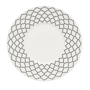 634-109992 11 3/4" Round Porcelain Plate - White w/ Black Embossed Pattern