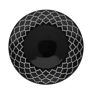 634-109986 9" Round Porcelain Plate - Black w/ White Embossed Pattern