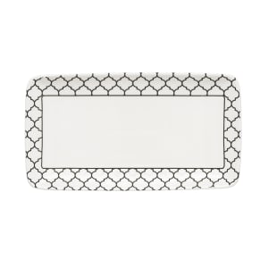 634-109995 11 7/8” x 6 1/2” Rectangular Platter - Porcelain, White w/ Black Embossed Pattern