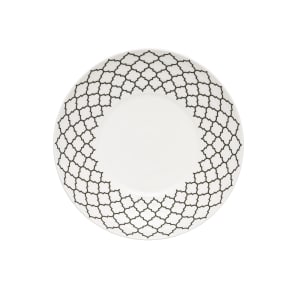 634-109996 8 7/8" Round Porcelain Plate - White w/ Black Embossed Pattern
