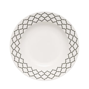 634-109993 26 2/5 oz Round Porcelain Soup Bowl - White w/ Black Embossed Pattern