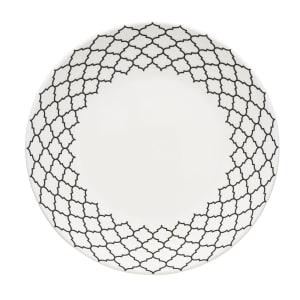 634-109998 12 1/8" Round Porcelain Plate - White w/ Black Embossed Pattern
