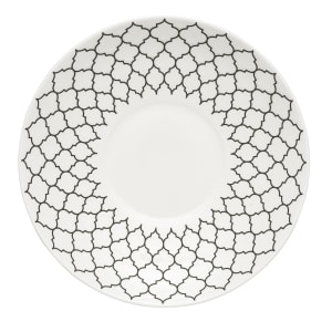 634-109997 12" Round Porcelain Plate - White w/ Black Embossed Pattern