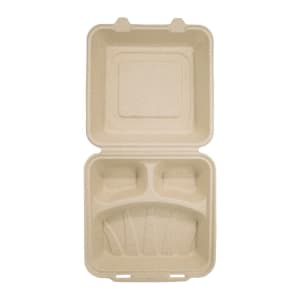 791-TCA8X83CB200IN 8" Square Disposable To Go Food Container w/ (3) Compartments - Molded Fiber, Natural
