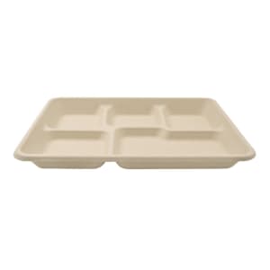 791-TTA10X85CB400IN Rectangular Disposable School Tray w/ (5) Compartments - 10 1/2" x 8 1/2", Molded Fiber, Natural