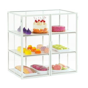 151-2211615 3 Tier Pastry Display Case w/ Swing Doors - 26 1/2"W x 17"D x 26 3/4"H, Acrylic/Steel, White