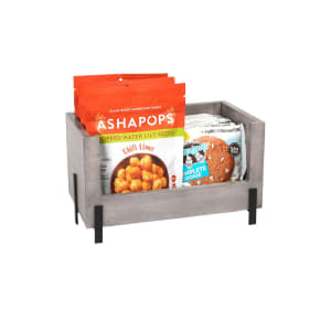 151-224071210110 Rectangular Stacking Display Bin - 12"W x 10"D x 6"H, Gray Washed Pine Wood/Black Metal Accents