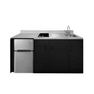 162-CK72ADASINKR 71 3/4" Kitchenette w/ Sink, Smooth Electric Cooktop, & Refrigerator/Freezer - Black/Silver, 115v