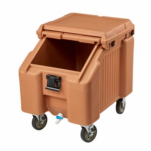 144-ICS100L157 100 lb Insulated Mobile Ice Caddy - Plastic, Coffee Beige