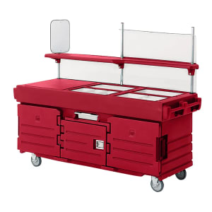 144-KVC854158 Kiosk Type Food Cart w/ Lockable Storage, 85 1/8"L x 33 1/2"W x 70 1/2"H, Red