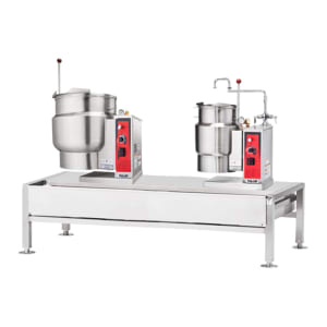 207-VEKT641262303 (1) 12 gal & (1) 6 gal Steam Kettles & Stand Assembly - Manual Tilt, 2/3 Jacket, 230v/3ph