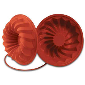 330-SFT224 9 1/2" Savarin Mold - 2 3/8"H, Silicone, Red