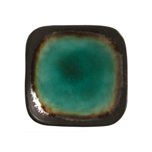 192-BF1 3 1/2" Square Ceramic Plate, Turquoise w/ Dark Brown Rim, Hakone