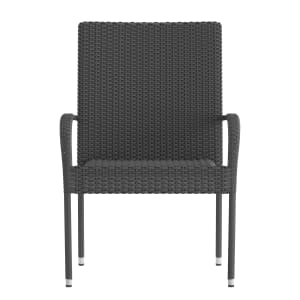 916-2TW3WBE073GYGG Outdoor Stackable Arm Chair - Gray Whicker w/ Black Steel Frame