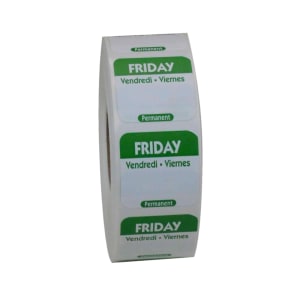 790-466877 Square Permanent Food Storage Label - 1" x 1", Friday, Green