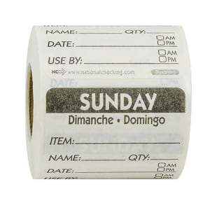 790-724084 Square Dissolving Write On Food Storage Label - 2" x 2", Sunday, Black