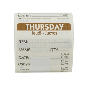 790-724083 Square Dissolving Write On Food Storage Label - 2" x 2", Thursday, Brown