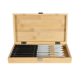 194-KAS0600 6 Piece Steak Knife Set w/ Black POM Handles, Carbon Steel
