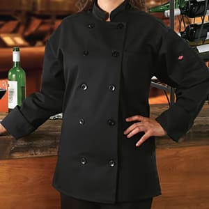 752-RZCOATBKM Chef's Coat w/ Long Sleeves - Poly/Cotton, Black, Medium