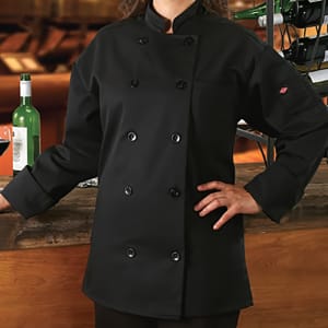 752-RZCOATBK2X Chef's Coat w/ Long Sleeves - Poly/Cotton, Black, 2X