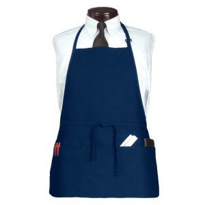752-CL3PBIANVFP1 3 Pocket Bib Apron w/ Adjustable Neck strap - 26" x 23", Polyester, Navy Blue