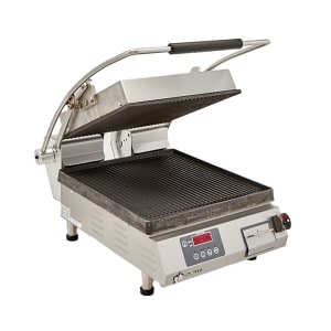 062-CG14IE1201 Single Commercial Panini Press w/ Cast Iron Grooved Plates, 120v