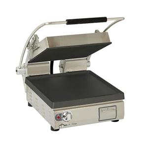 062-PST14IGT1201 Single Commercial Panini Press w/ Cast Iron Grooved & Smooth Plates, 120v