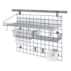 688-SGK4030362GYCL 40" Store Grid Wire Wall Mounted Shelf w/ Clear Bin, Gray