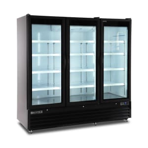 763-MXGDM73RBHC 81" X-Series Three Section Glass Door Merchandiser - (3) Left/Right Hinge Doors, Black, 120v