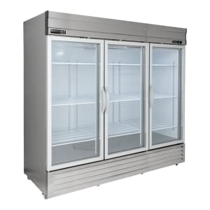 763-MVR72GDHC 81 1/5" V-Series Three Section Reach In Refrigerator, (3) Left/Right Hinge Glass Doors, 220v