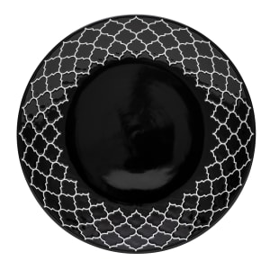 634-109982 11 1/8" Round Porcelain Plate - Black w/ White Embossed Pattern
