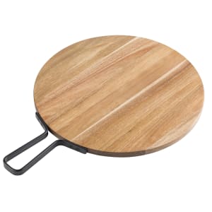 229-10081 14" Round Serving Paddle w/ Handle - Acacia Wood/Metal