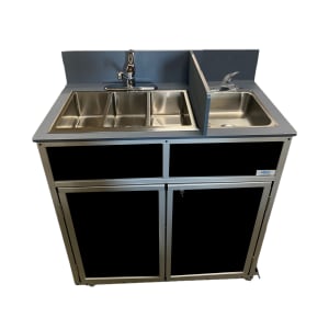 570-NS004S 39 1/2"H Portable Sink w/ (1) 4"D Bowl & (3) 6"D Bowls, Hot & Cold Water